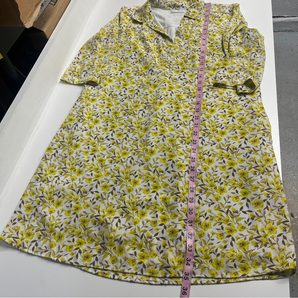 Imperfect yellow floral pocket dress vneck pointed collar lined bright bohemian - Picture 4 of 16